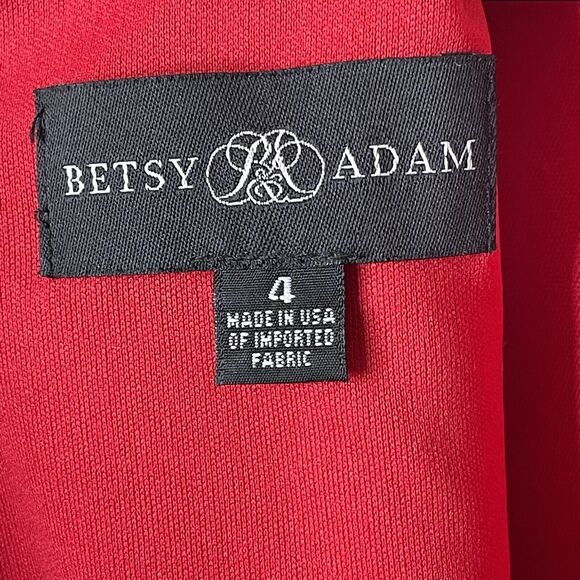 BETSY & ADAM Red Bell Sleeve Gold Zipper Midi Formal Sheath Cocktail Dress 4 - Picture 3 of 12